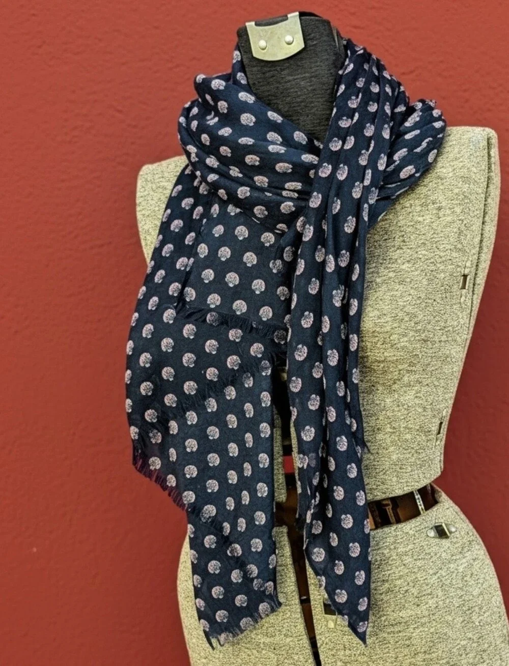 NWOT Who What Wear 2023 Slate Dark Blue Soft Dull Pink Shell Coastal Scarf 72x25